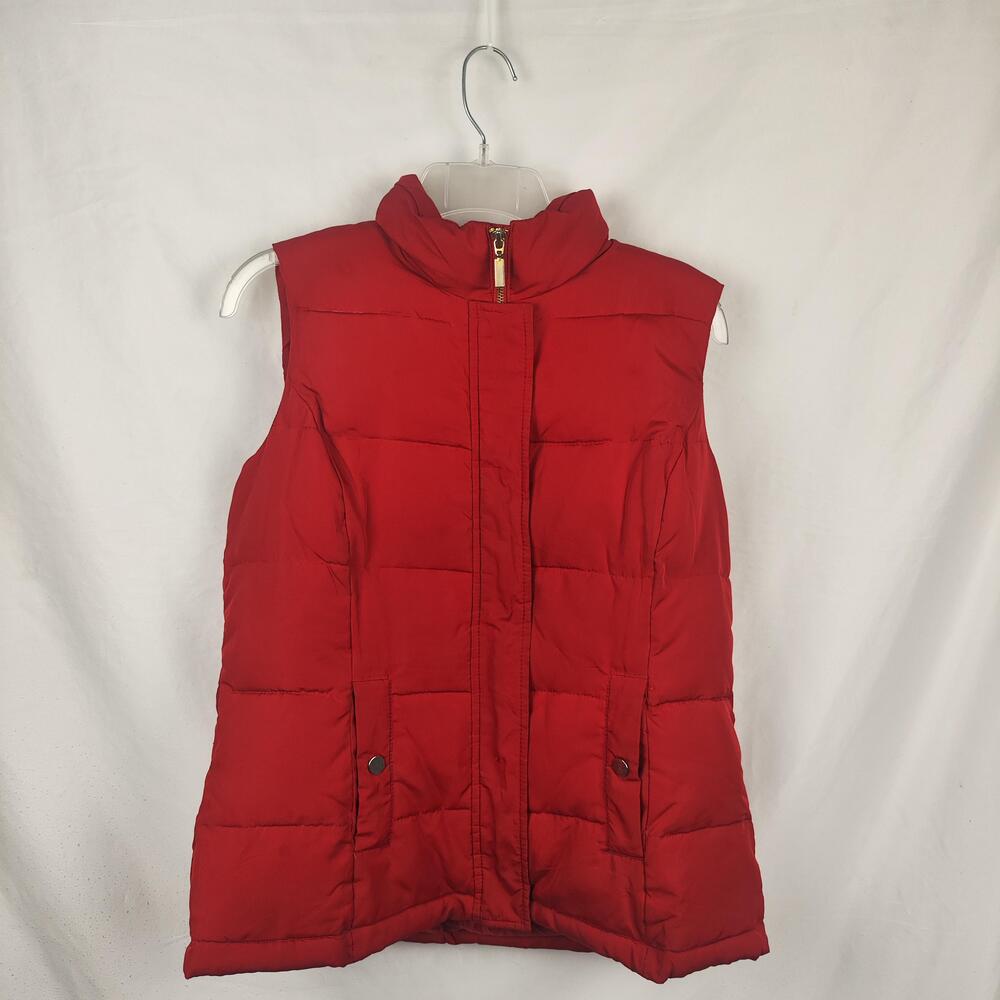 Charter Club Vest Womens Large Red Quilted Puffer Full Zip Pockets Warm Cozy